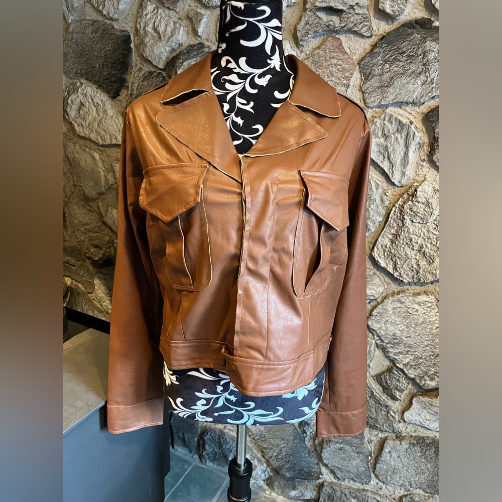 NWT Anthropologie TINY Brown Leather Jacket L